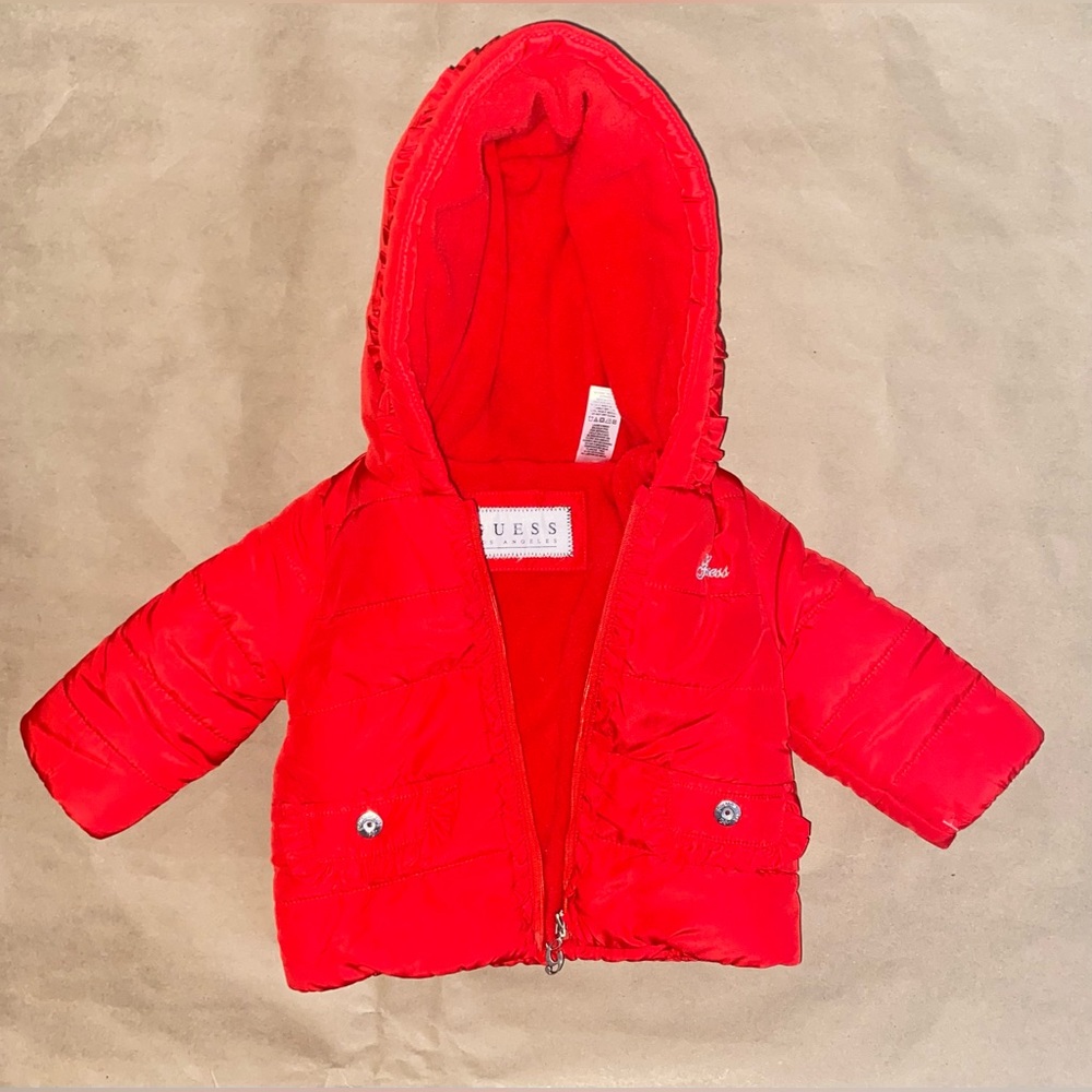 GUESS Los Angeles Ruffle Trim Puffer Jacket Size 12 months